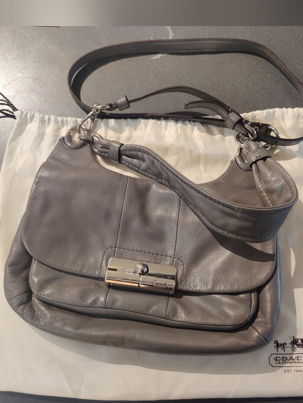 Coach Gray Leather Crossbody Bag with Silver Hardware